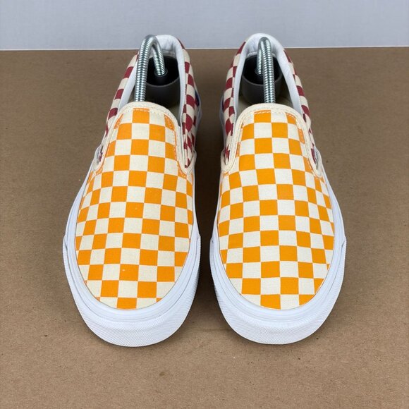 Vans Classic Slip On Checkerboard Sneakers Womens 8 Yellow Red Blue Casual - Picture 2 of 10